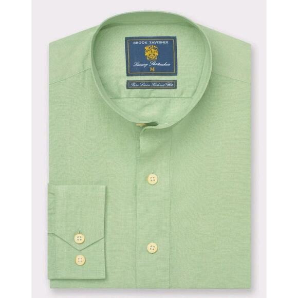 Brook Taverner Other - Brook Taverner Linen Shirt Grandad Collar Popover Mint Green Mens Size XL New